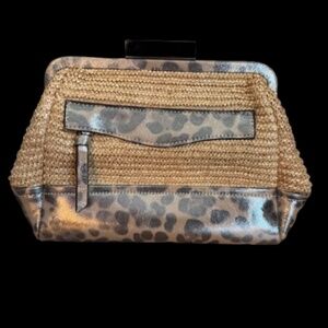 Straw Clutch with Metallic Leopard Accents
